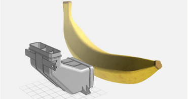我的制造工具设计的模仿，香蕉在旁边的比例旁边显示，这是我们的创新冲刺之一发明